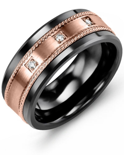 MADANI MEN'S ROPE DESIGN SPACED DIAMOND WEDDING RING MDQ910CP-6R MDQ910CP-6R