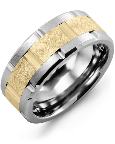 MADANI MEN'S TEXTURED GROOVED WEDDING RING MQE910GY MQE910GY
