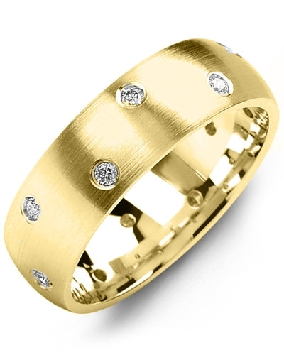 MADANI WOMEN'S DOME BRUSH SCATTERED DIAMONDS WEDDING BAND MRS610YY-24R MRS610YY-24R