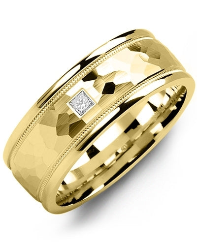 MADANI MEN'S HAMMER ACCENTS MILGRAIN DIAMOND WEDDING BAND MSV810YY-5P MSV810YY-5P