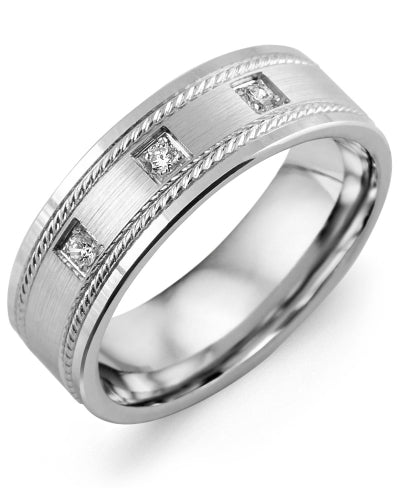 MADANI MEN'S ROPE EDGES SPACED DIAMOND WEDDING RING MYC710WW-6R MYC710WW-6R
