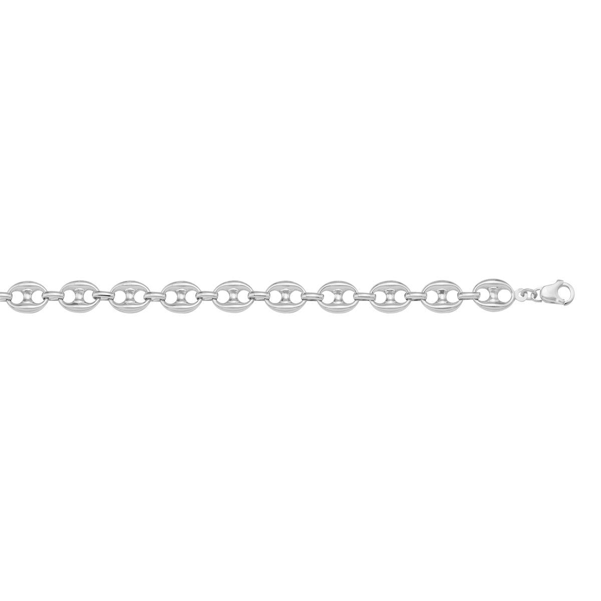 BRACELETS WHITE GOLD HOLLOW PUFFED ANCHOR LINK (LOBSTER CLASP) CHAIN