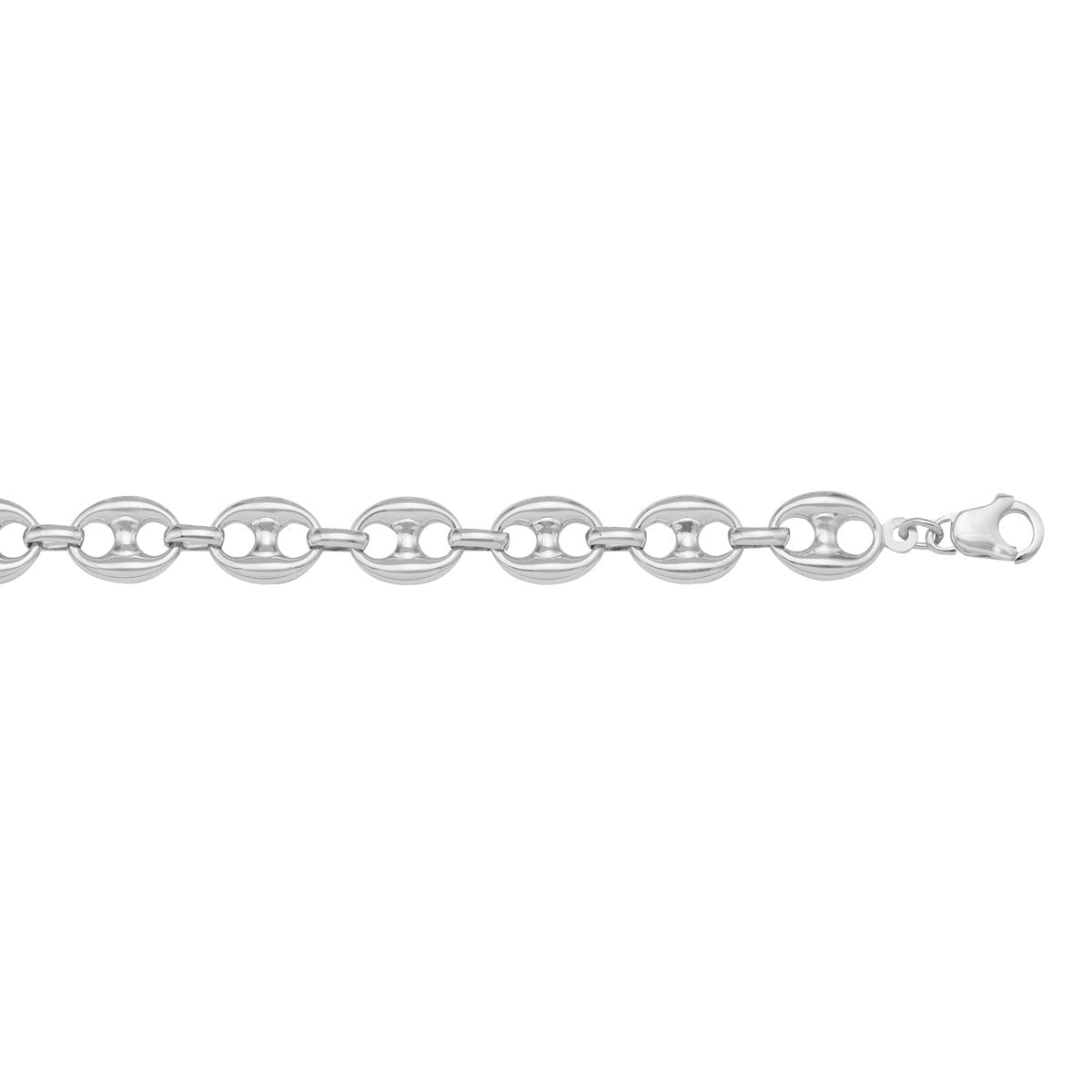BRACELETS WHITE GOLD HOLLOW PUFFED ANCHOR LINK (LOBSTER CLASP) CHAIN