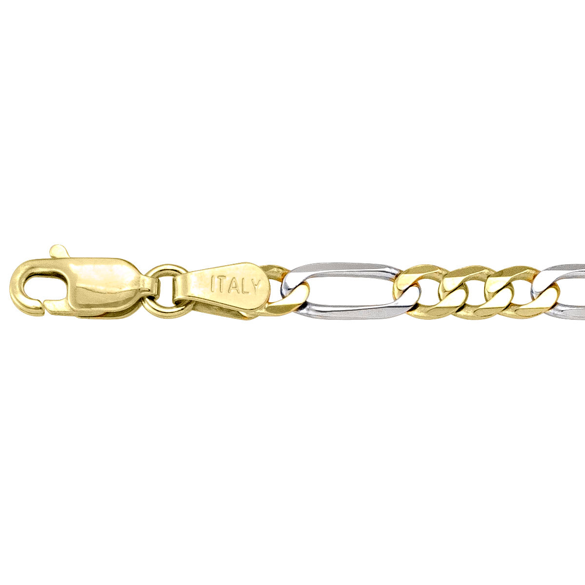 BRACELETS TWO TONE GOLD SOLID FIGARO LINK CHAIN
