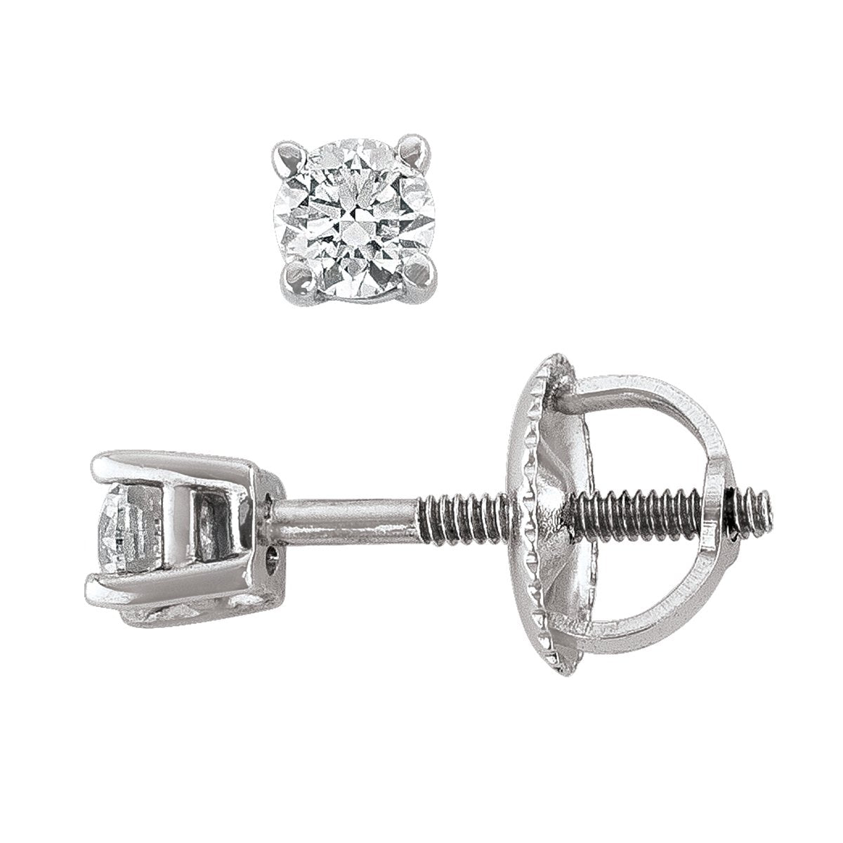 DIAMOND EARRINGS WHITE GOLD DIAMOND 4-CLAW SCREW BACK STUD S (AVAILABE IN VARIOUS STONE SIZE).