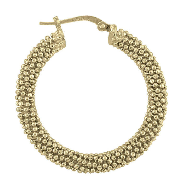 EARRINGS STERLING SILVER YELLOW GOLD PLATED FANCY MESH HOOP 