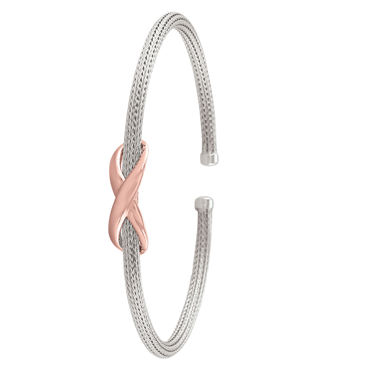 BANGLES STERLING SILVER PINK GOLD AND RHODIUM "X" 