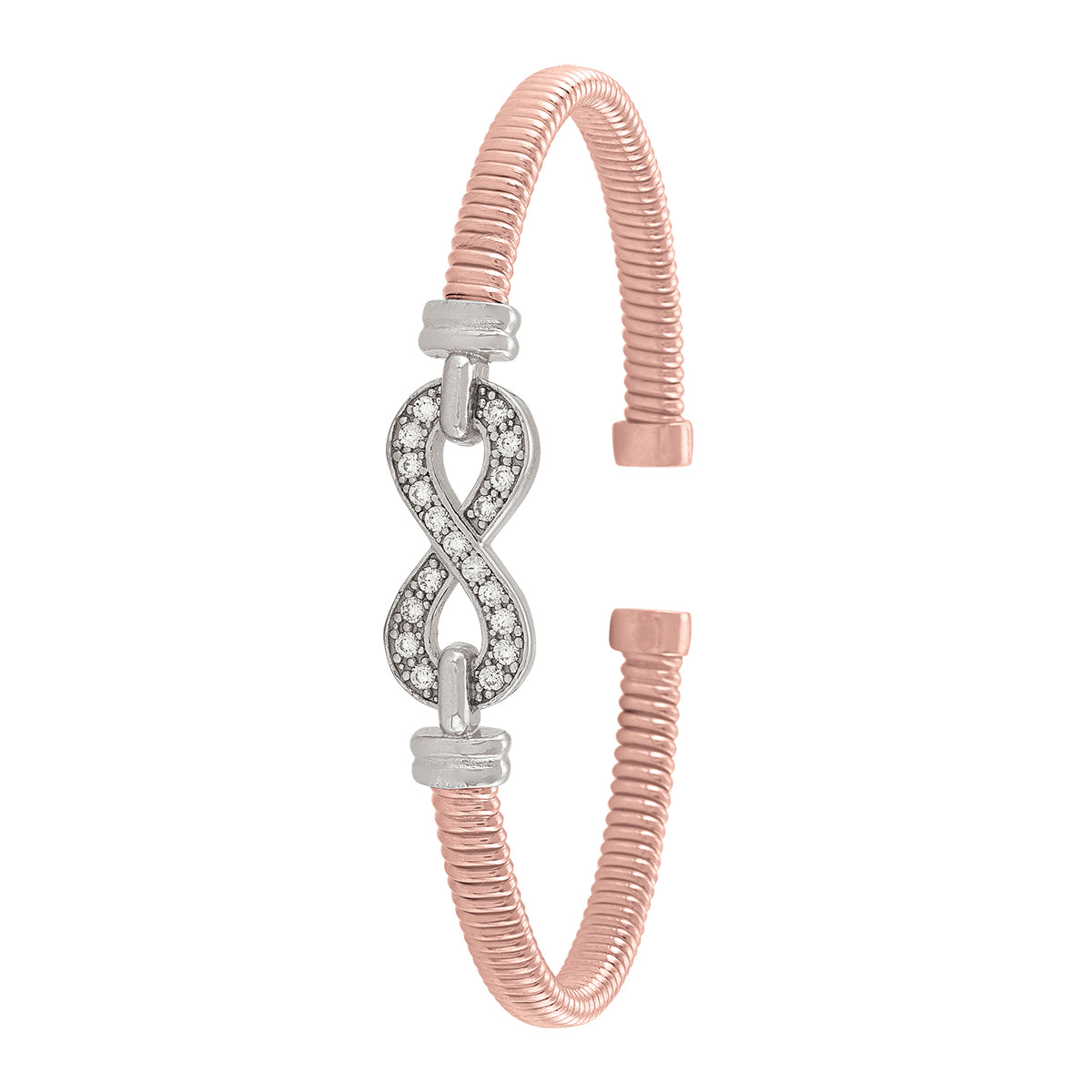 BANGLES STERLING SILVER PINK GOLD AND RHODIUM PLATED C.Z INFINITY 