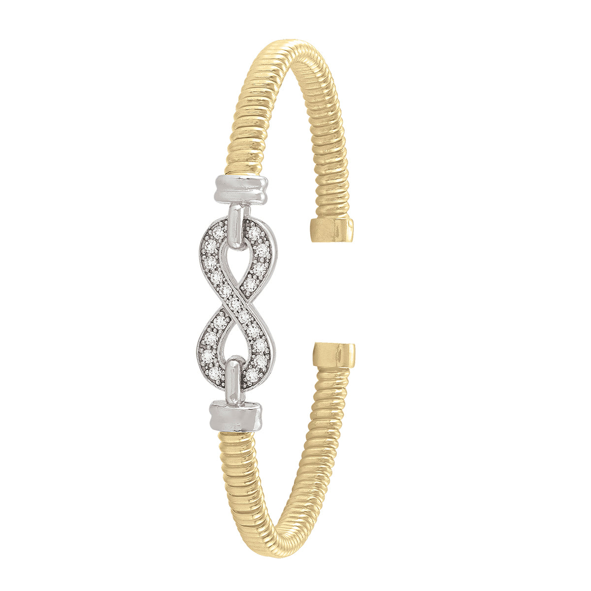 BANGLES STERLING SILVER YELLOW GOLD AND RHODIUM PLATED C.Z INFINITY 