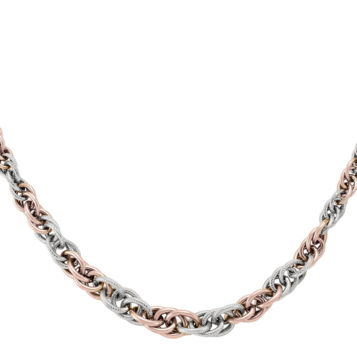 LADIES NECKLACES PINK AND WHITE GOLD FANCY HOLLOW 