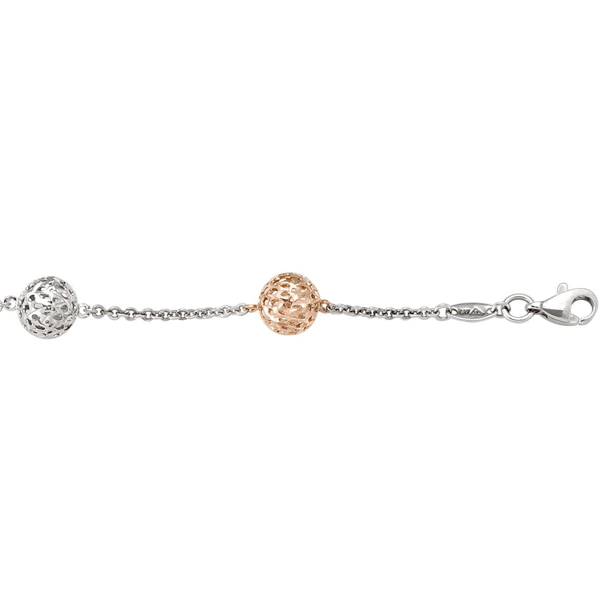 LADIES BRACELETS PINK AND WHITE GOLD FANCY BALL LINK CHAIN