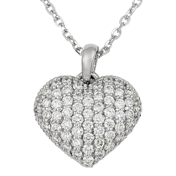 DIAMOND NECKLACES WHITE GOLD LARGE DIAMOND PUFFED HEART 