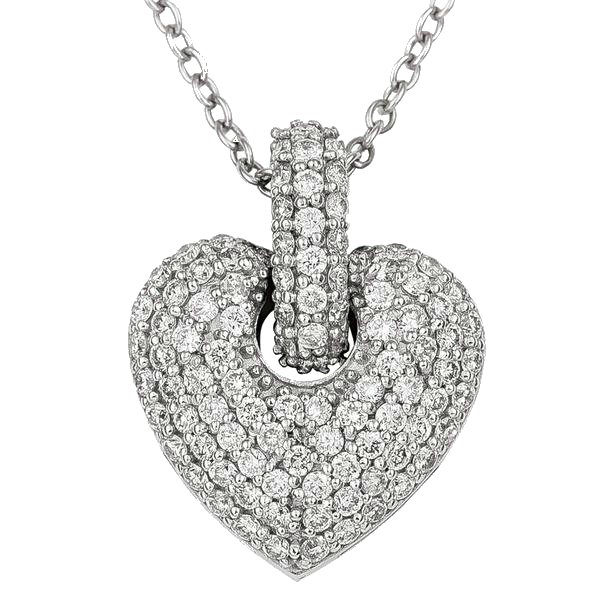 WHITE GOLD LARGE DIAMOND PUFFED HEART NECKLACE