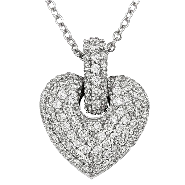 DIAMOND NECKLACES WHITE GOLD LARGE DIAMOND PUFFED HEART 