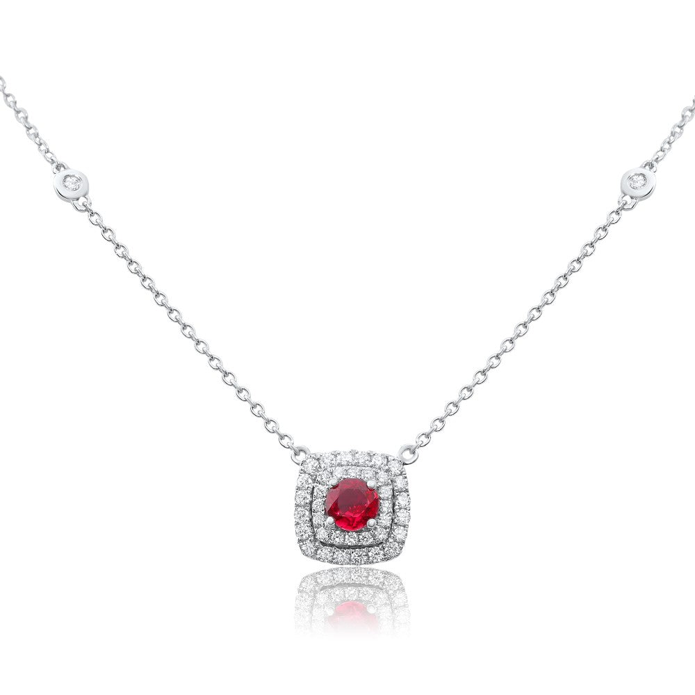 Double Halo Ruby & Diamond Necklace