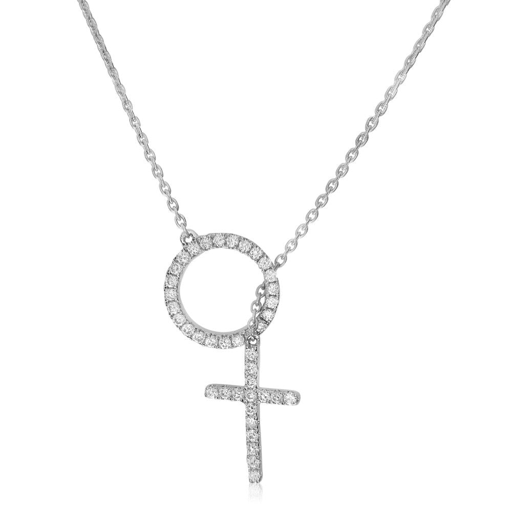 Diamond Circle & Cross Lariat Necklace