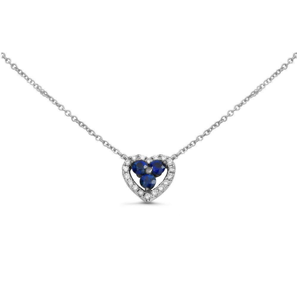 Sapphire & Diamond Heart Cluster Necklace
