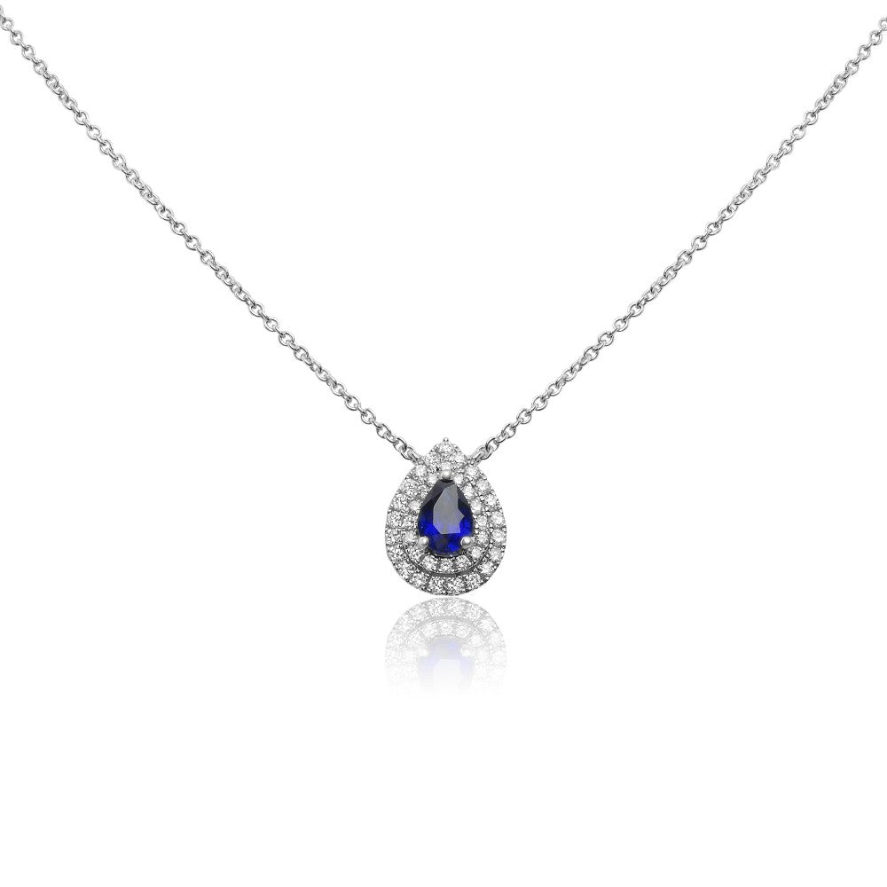 Pear-shaped Sapphire Double Halo Necklace