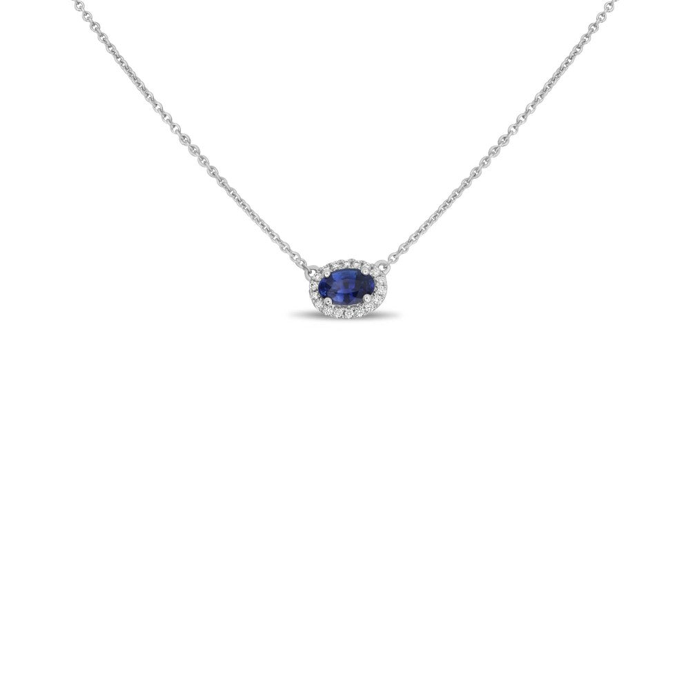 DIAMOND NECKLACES GEMSTONE WHITE GOLD OBLONG BLUE SAPPHIRE 