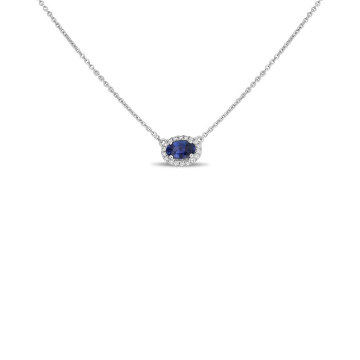DIAMOND NECKLACES GEMSTONE WHITE GOLD OBLONG BLUE SAPPHIRE 