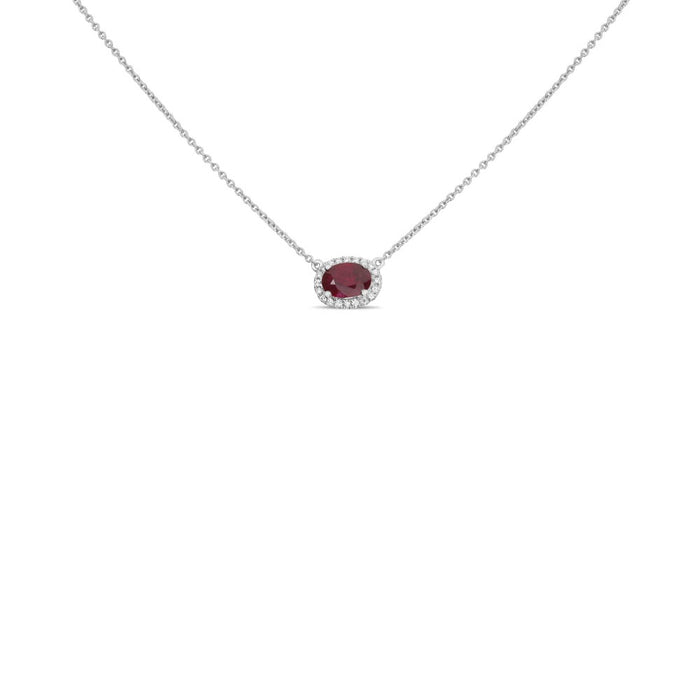DIAMOND NECKLACES GEMSTONE WHITE GOLD OBLONG RUBY 