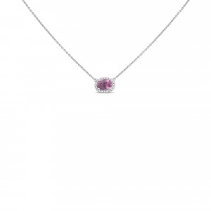 DIAMOND NECKLACES GEMSTONE WHITE GOLD OBLONG PINK SAPPHIRE 